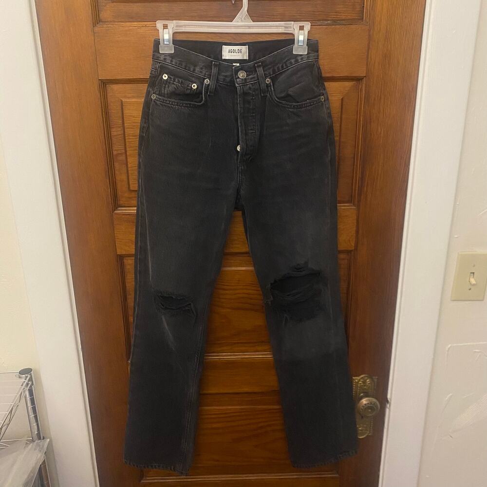 AGOLDE Women's Straight Black Jeans size 24 A140B-1157 Lana Mid Rise